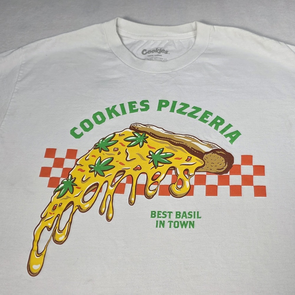 Cookies‎ Pizzeria SF T-Shirt Large White Short Sleeve "Best Basil In Town"